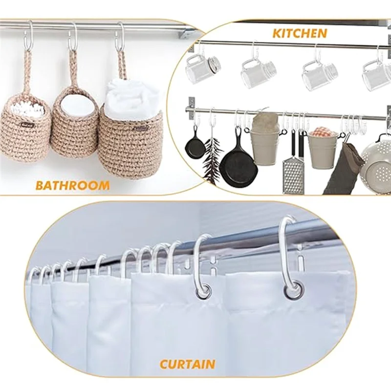 

AD30-120 Pcs Shower Curtain Rings Hooks C Shaped Rings Hook Hanger For Bathroom Shower Drape Window Rod