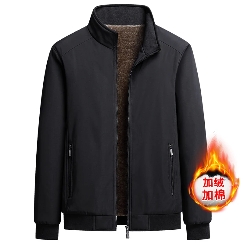 

Middle-aged and Elderly Casual Sports Warm Jacket Men Stand Up Collar and Plush Jacket New Autumn Winter Thickened Plush Jackets