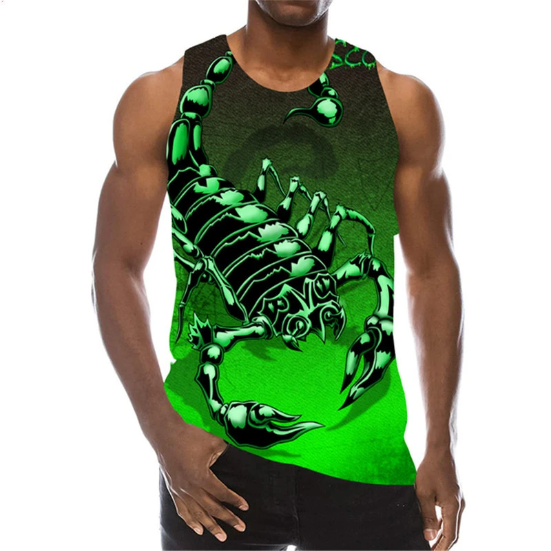 Men's Fashion Cool Scorpion 3D Sleeveless T-shirt Summer Street Tank Tops Animal Print Casual Male Vest Plus Size Men Clothing