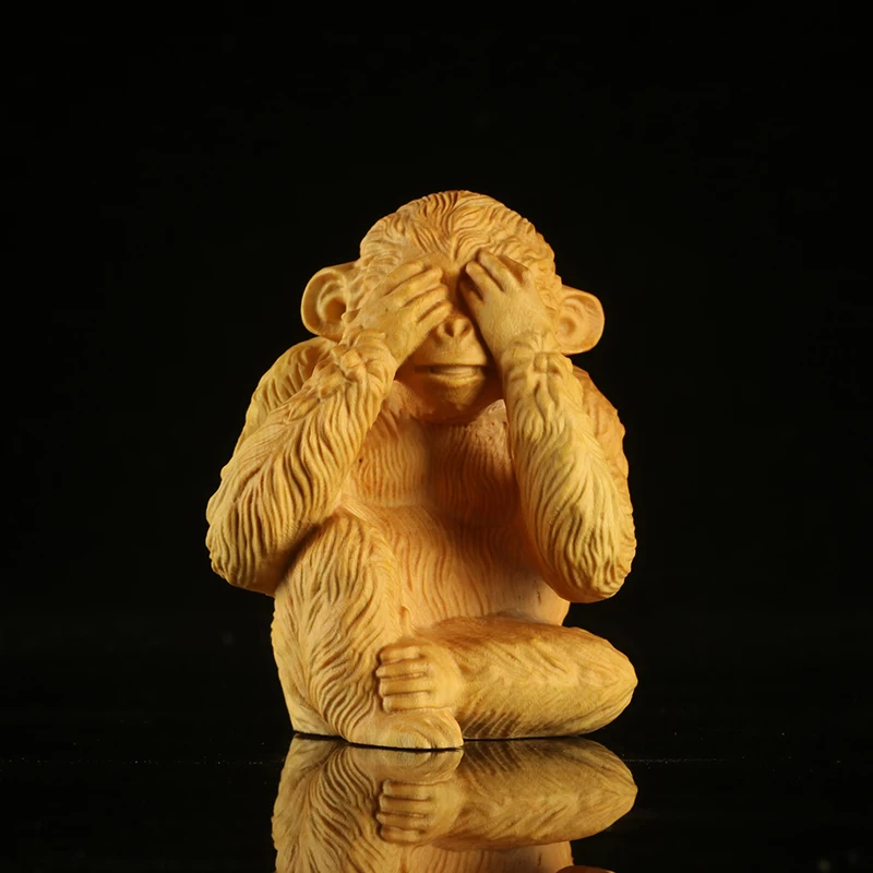 Solid wood carving Don't listen, don't watch, don't talk about Sanxi Monkey animal ornaments hand carved cute home decorations