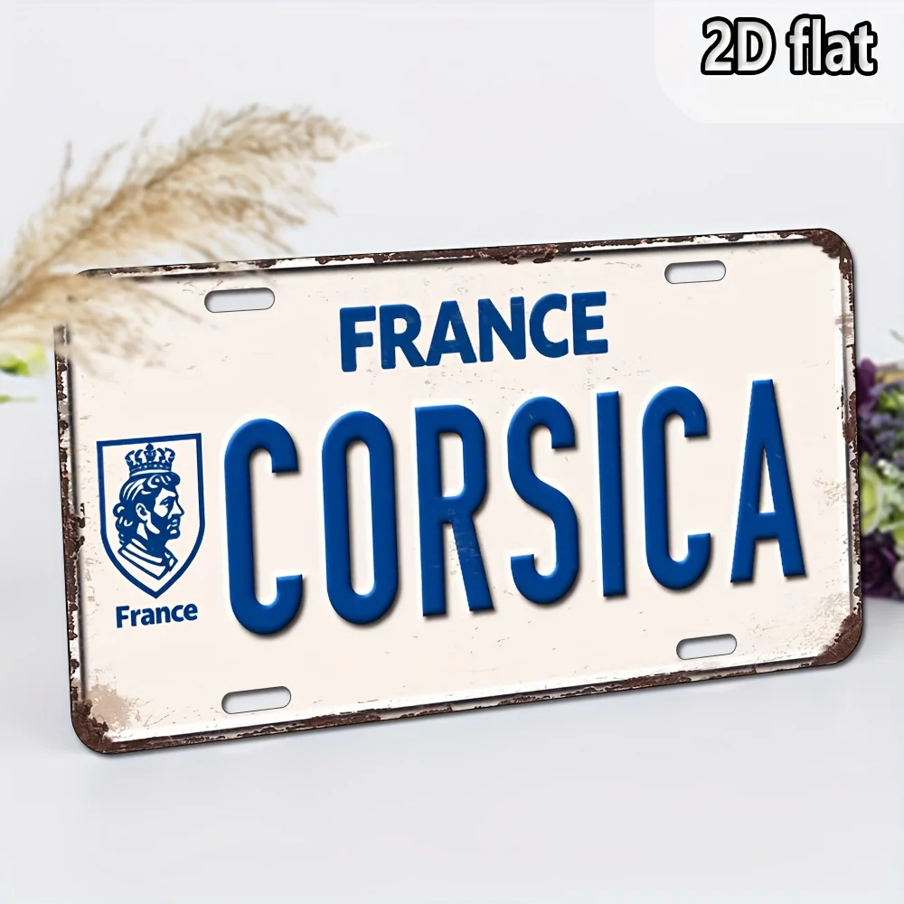 Letrero Metálico Decorativo con Emblema de Córcega, Francia, Impresión Plana 2D, Estilo Retro de Matrícula, Letrero de Aluminio con Temática Costera Francesa