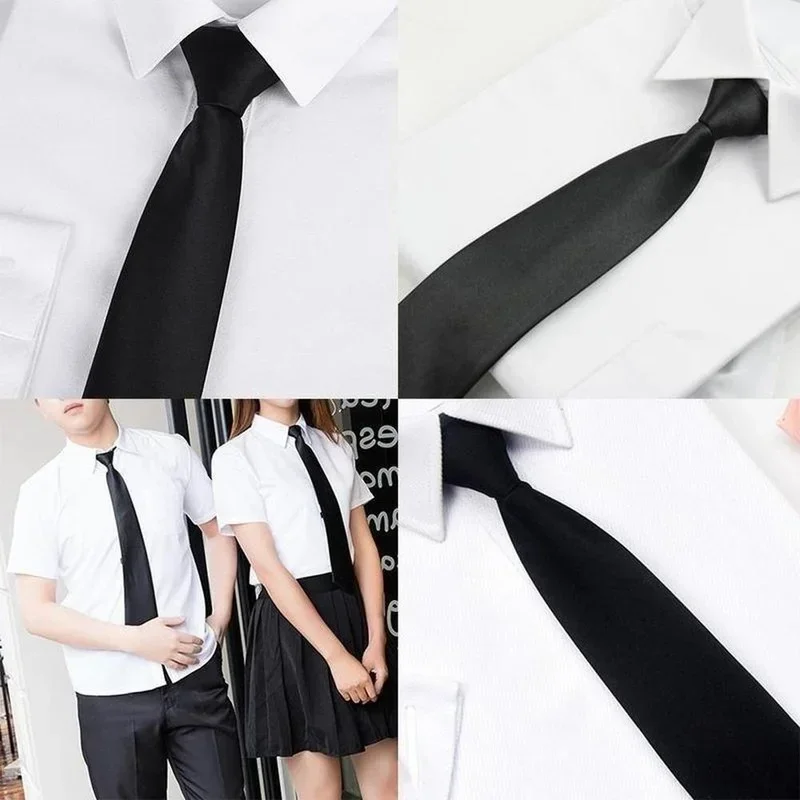 Fashion Solid Color Black Simple Clip on Tie Security Tie Doorman Steward Matte Tie for Men Women Students Accessories Gifts