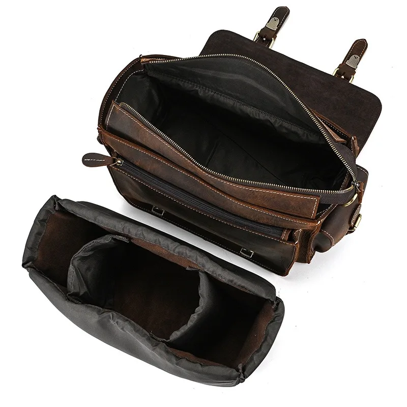 Leather camera bag Crazy Horse leather detachable inner bag SLR camera bag Leather going out shoulder crossbody bag