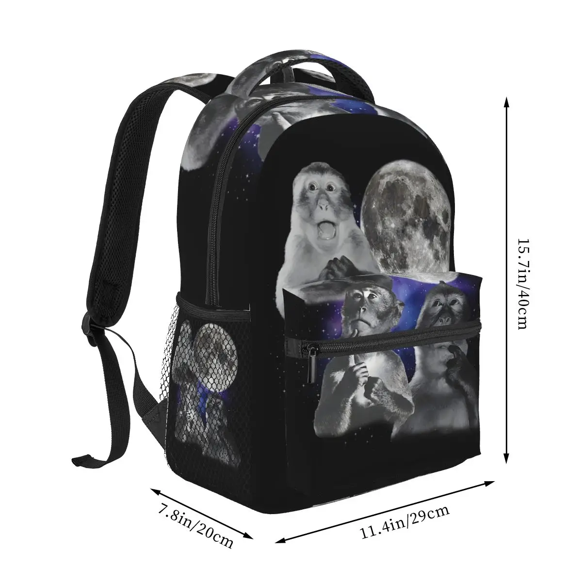 Funny 3 Thinking Monkeys Moon Backpack Student Boys Girls BookBag Children School Bag Laptop Shoulder Bags for Men Women