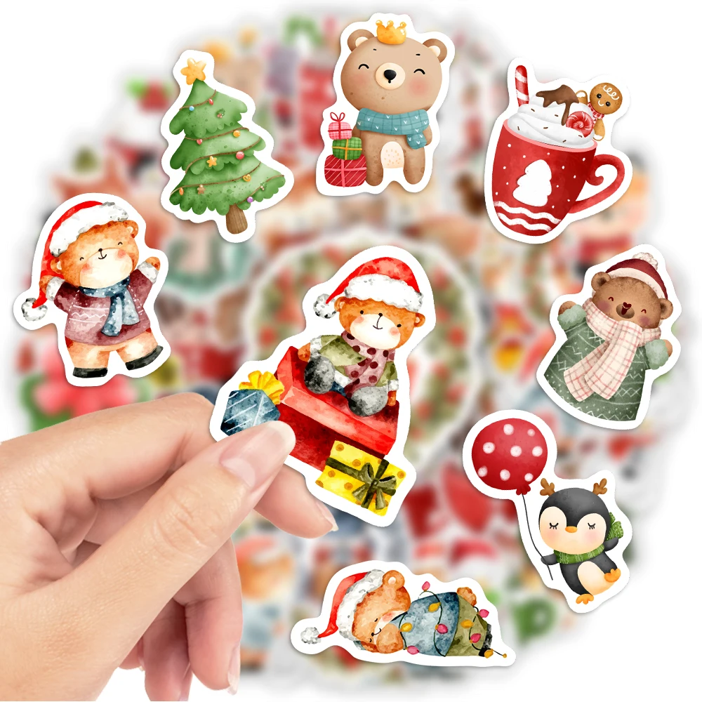 Christmas Stickers Cute Cartoon DIY Scrapbooking Gift Decals Children Sticker PVC Waterproof Funny Toy New Year for Laptop Phone