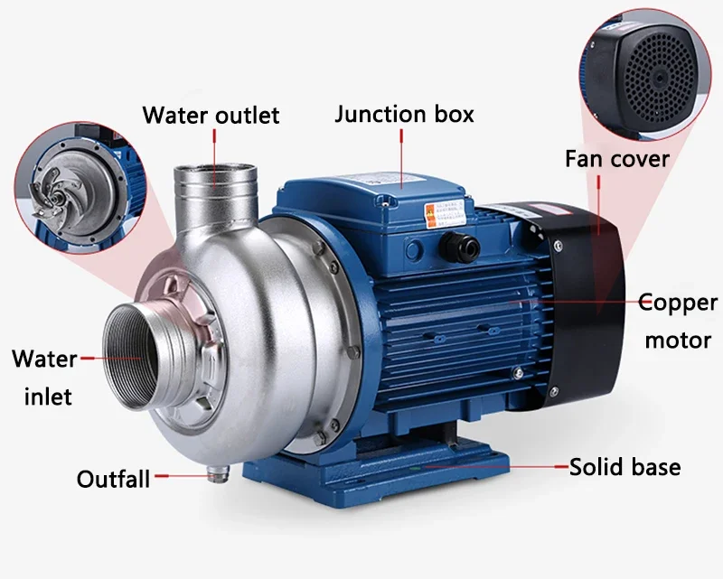 550W/750W Semi-open impeller Stainless steel Centrifugal pump Noncorrosive Sewage pump Water pump