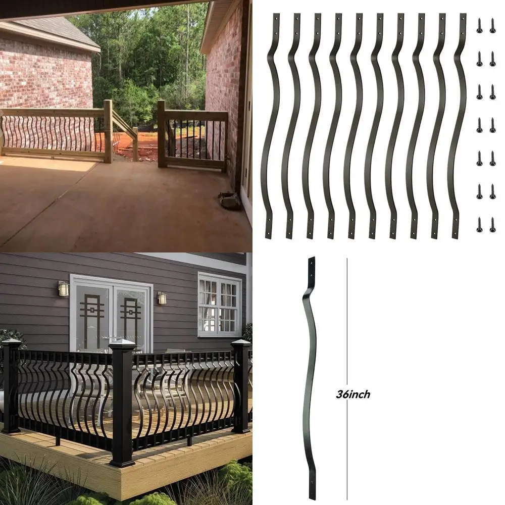 

51pcs Metal Deck Spindles, 36 Sturdy Railing, Wave Design Balusters, Black Screws, Ideal for Outdoor Stairs & Porches