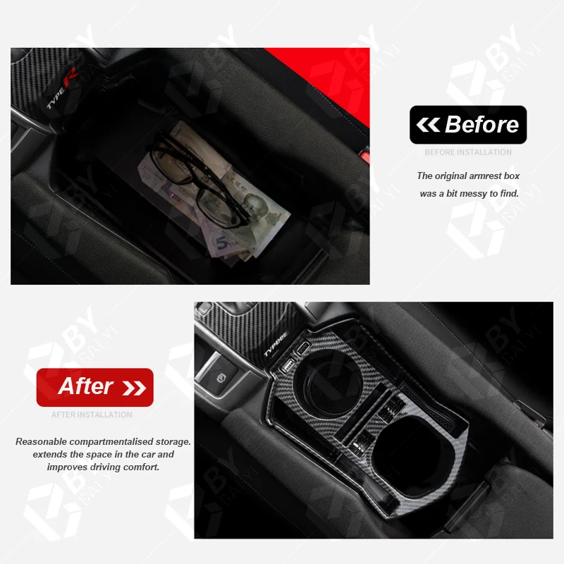 For Honda Civic 10th Gen Centre Console Cup Holder Storage Box Dual USB Mobile Phone Box Cup Holder Decoration Car Accessory