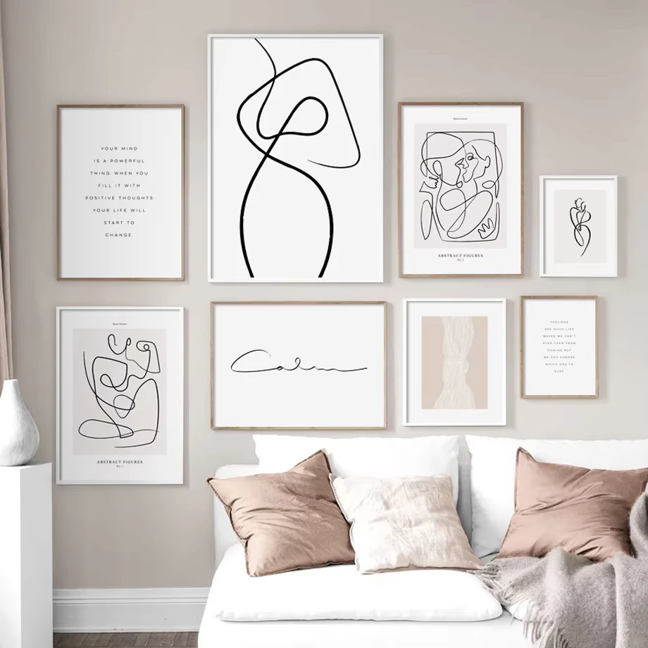 الخطي الوجه زهرة مجردة الرسم على لوحات القماش الجدارية الشمال الملصقات والمطبوعات غرفة المعيشة ديكور المنزل طلاء جدران #2