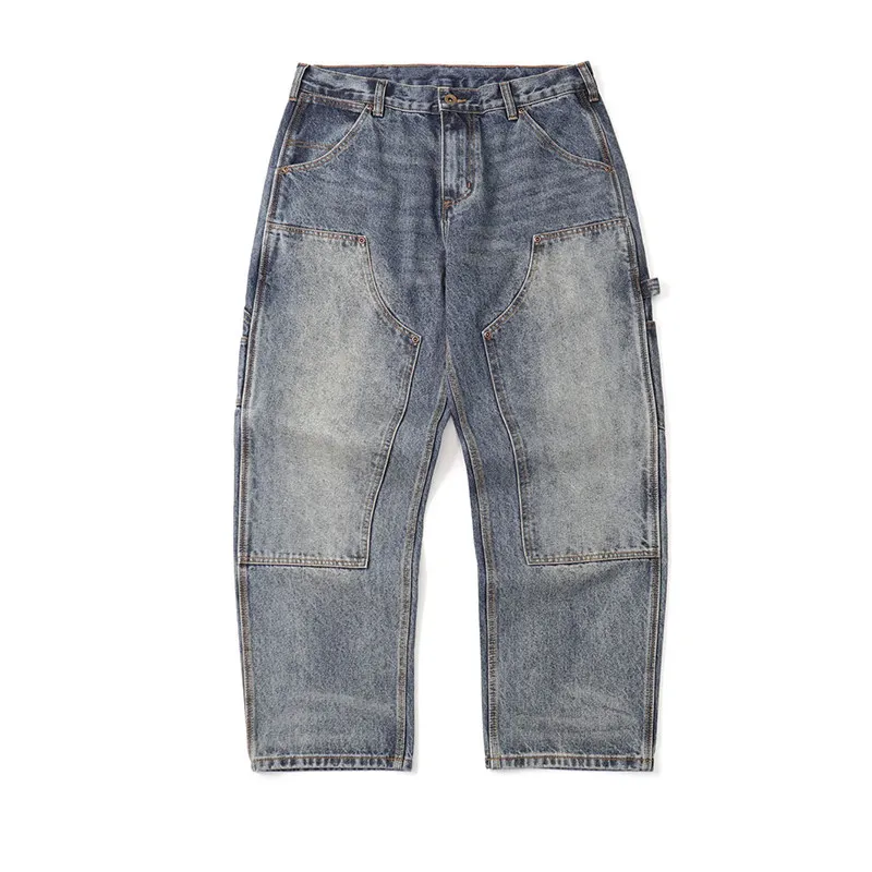 2026 Spring Japanese American Vintage B01 100% Cotton Washed Pants Monkey Fist Double-Knee Cleanfit Carpenter Denim Cargo Jeans