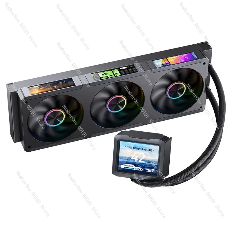 TF3-360SC IPS Quad Screen Magnetic Cold Head CPU Water Cooler Integrated Fan Sea View Case Radiator
