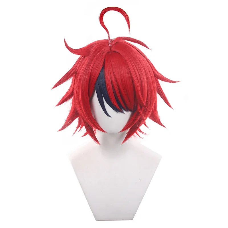 Anime sumino takumi peruca cosplay vermelho misturado azul escuro 28cm perucas curtas resistente ao calor trajes de cabelo sintético anime cosplay perucas
