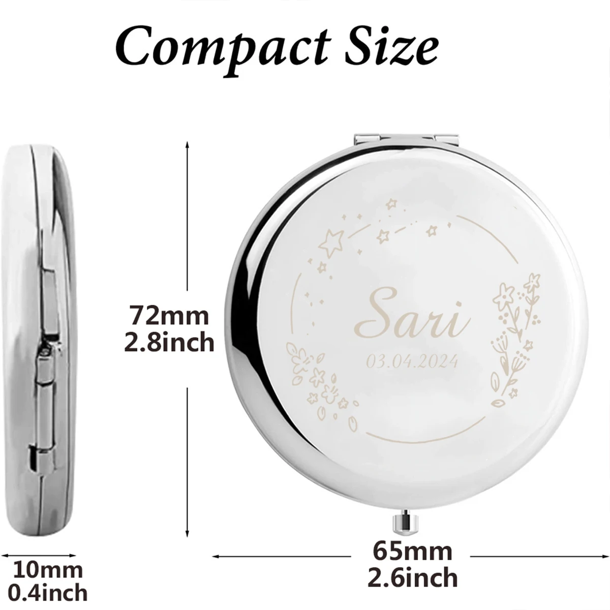 1pc Lovely stars with flower Customized Name Round Circle Mirror Folding Mirror Makeup Mirror Pocket Mirror Party Gift
