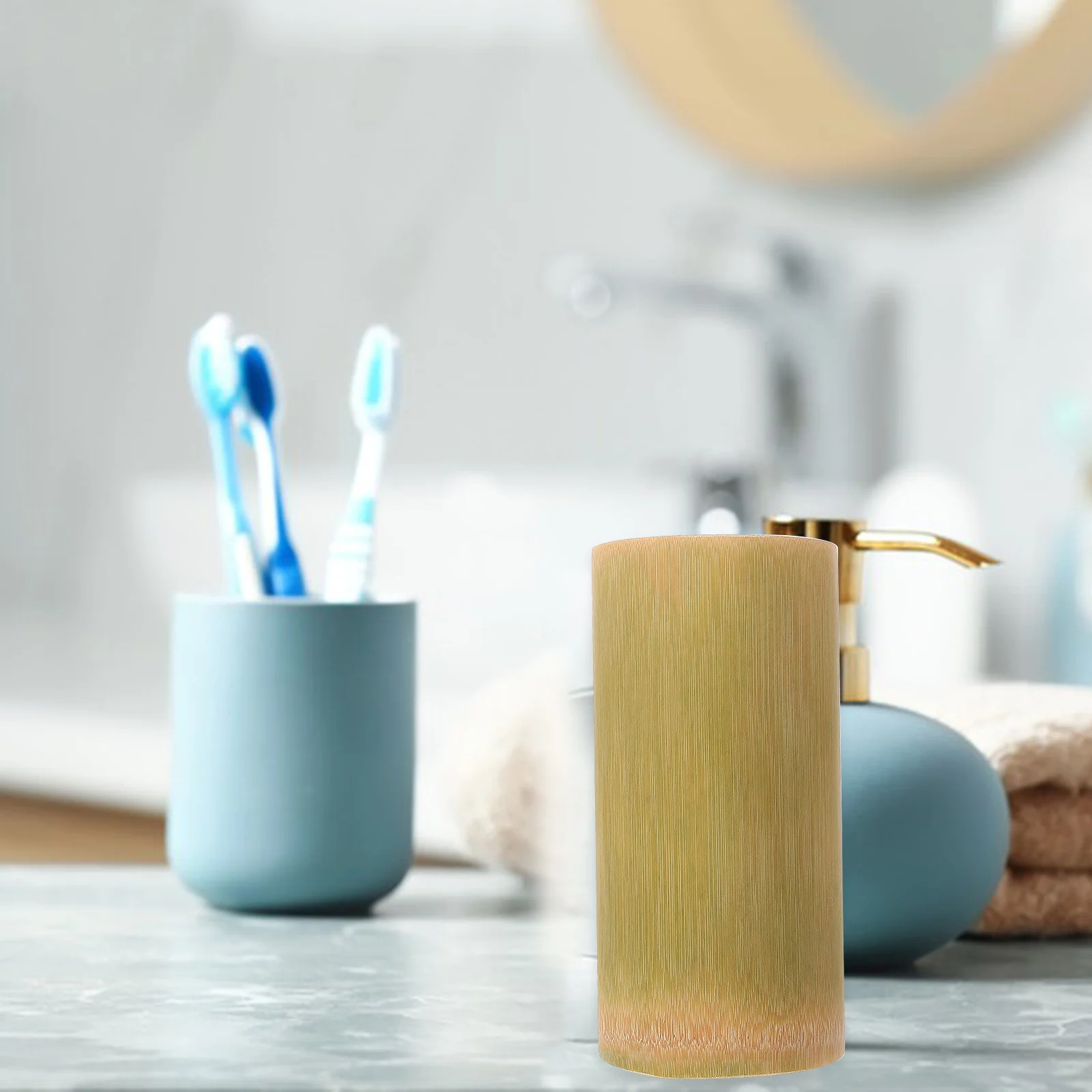 

Eco Friendly Bamboo Cup Multi Purpose Tooth Brush Holder Bathroom Storage Mugs Wash Cups for Daily Use Travel Camping