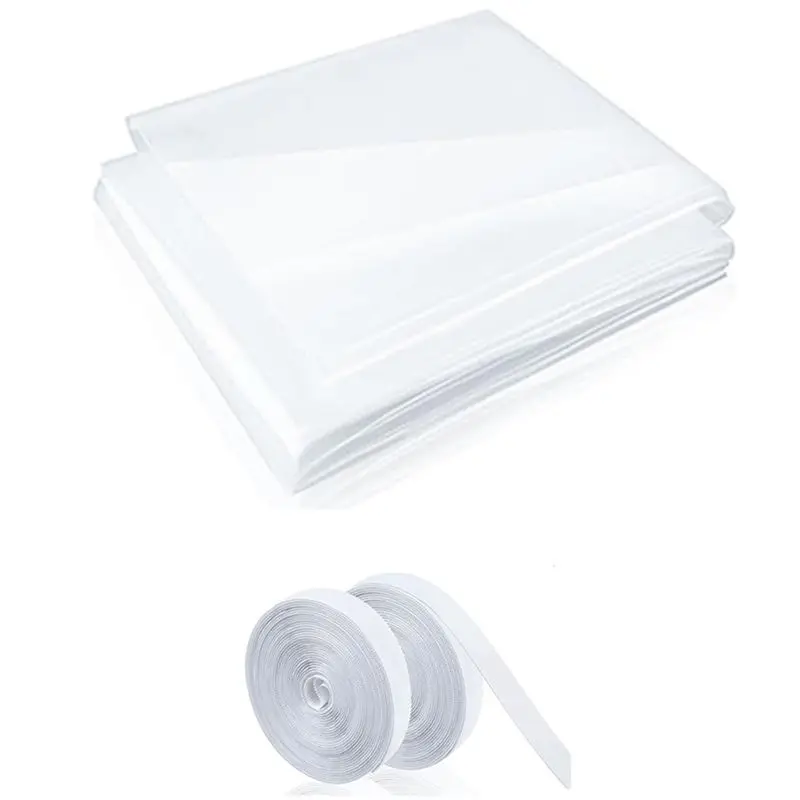 

A21Q -Window Insulation Kit Cuttable Transparent Film With Adhesive Straps Winter Reusable Window Plastic For Winterizing
