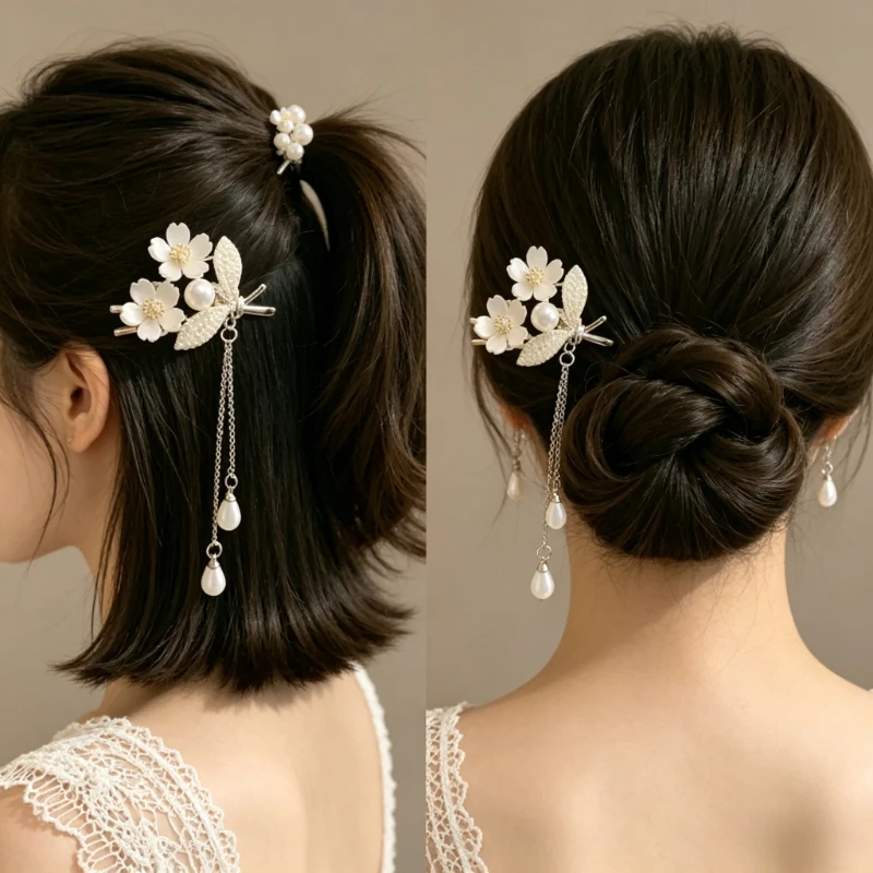 

1pcs Vintage Chinese Style Pearl Tassel Hair Clip Elegant Hanfu Cheongsam Headwear Metal Hair Barrette for Women Party Present