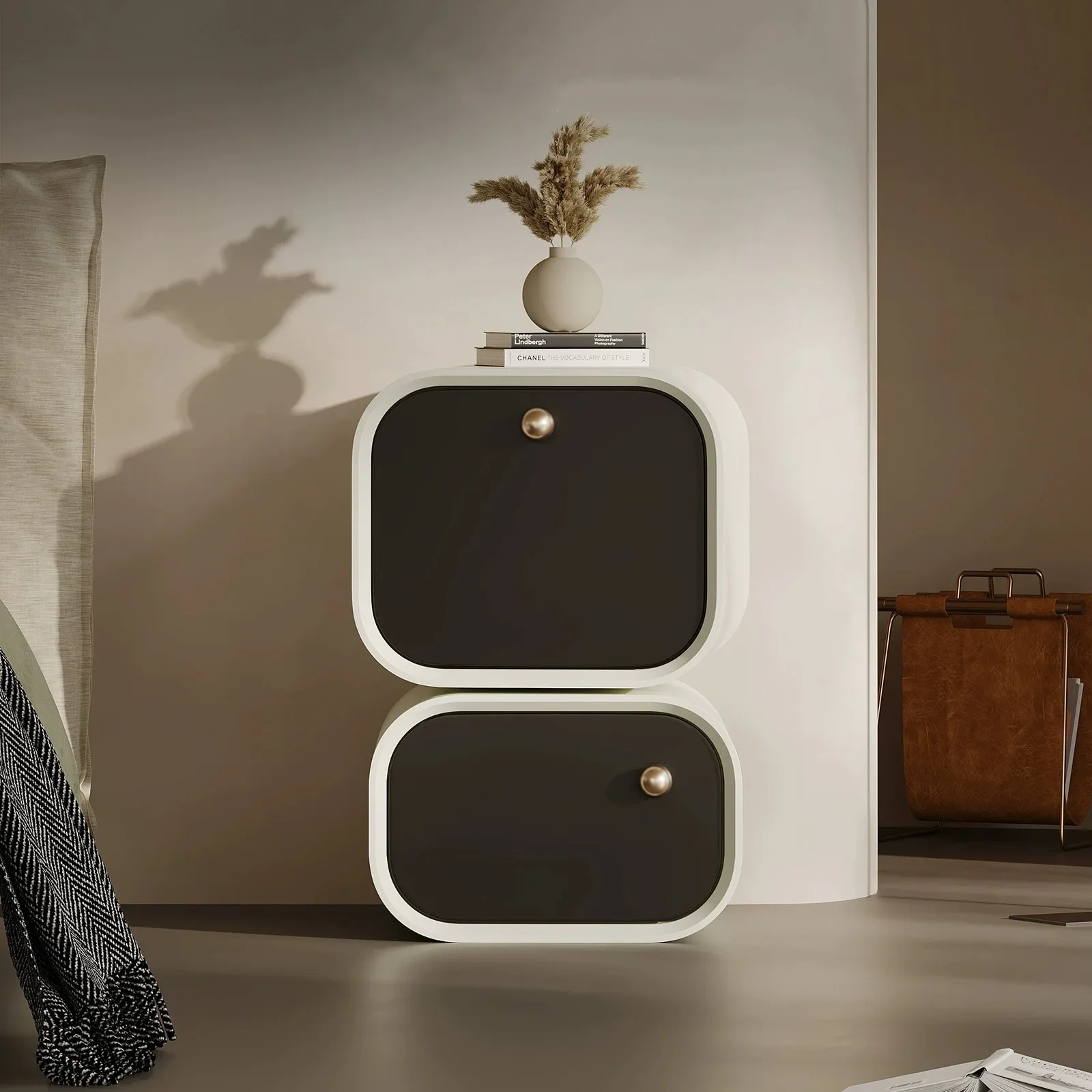 Italian minimalist bedside table, bedroom bedside table, rotating small cabinet, small apartment storage