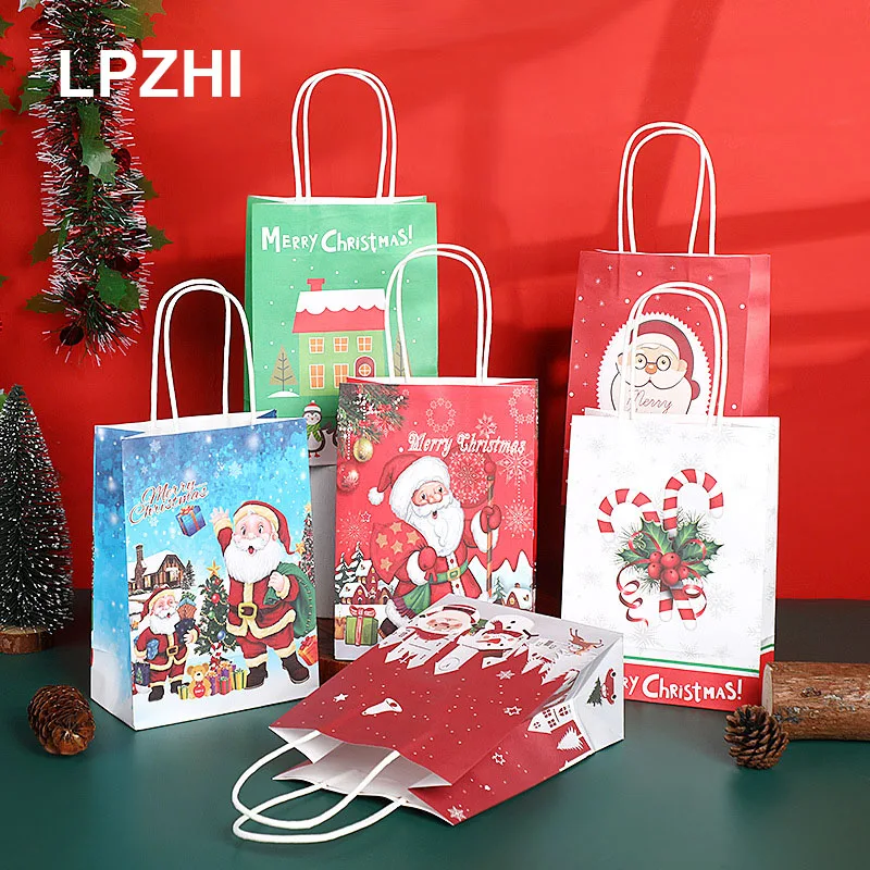 

LPZHI 12Pcs Merry Christmas Paper Bags Santa Claus Holiday Party Gift Cookies Flowers Packaging Present Wrapping Decoration