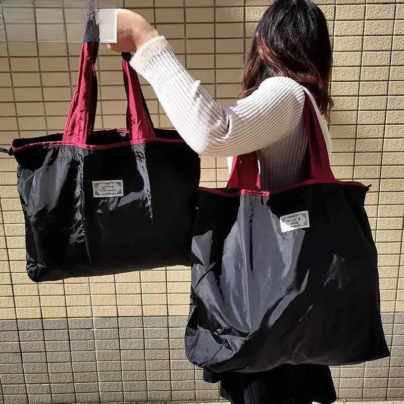 

Portable Folding Shopping Bag Waterproof Storage Vegetable Buying Pure Color Bag Women's Hobo Bag Travel Spring Season