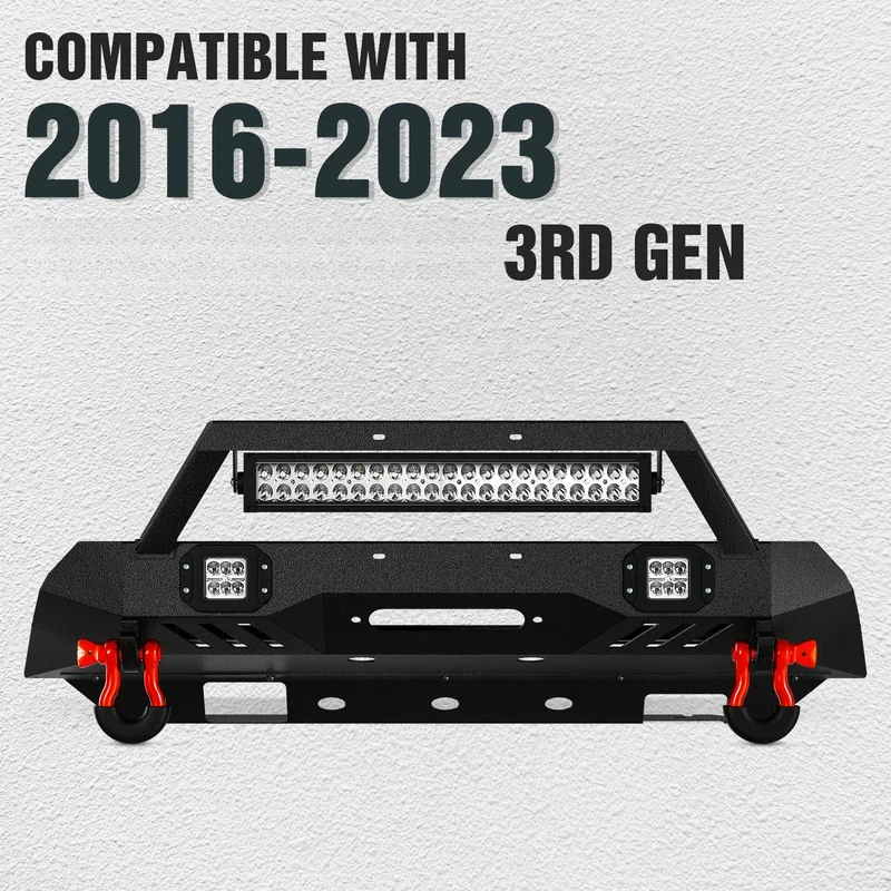 High Quality Stubby Front Bumper With Winch Plate Skid Plate LED Lights D-rings Fit 2016-2023 3rd Gen Offroad Model