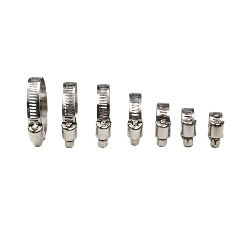AT48-60Pcs 8-38Mm Adjustable Stainless Steel Screw Band Hose Clamps Car Fuel Hose Clamps Pipe Clamp Worm Gear Clip Hose Clamp