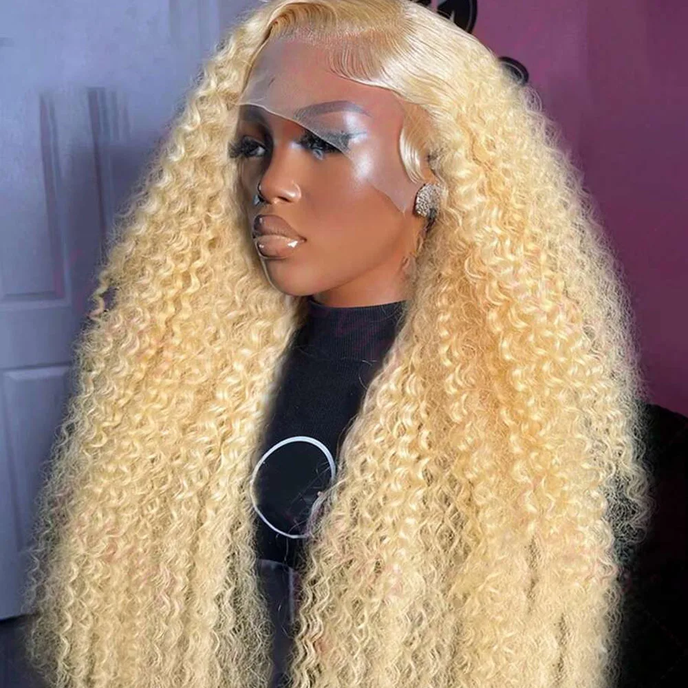 

613 Парик Фронта Шнурка Человеческих Волос Глубокая Волна 13x4 HD Прозрачный Блондин Парик Фронта Шнурка Для Женщин Предварительно Сорванные С Волосами Младенца