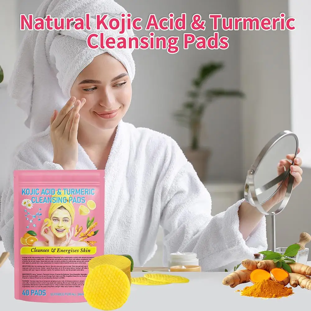 40PCS Turmeric Kojic Acid Cleansing Pads Exfoliating Pads Facial Sponges For Cleansing Exfoliating Daily Cleaning Face Skin Care