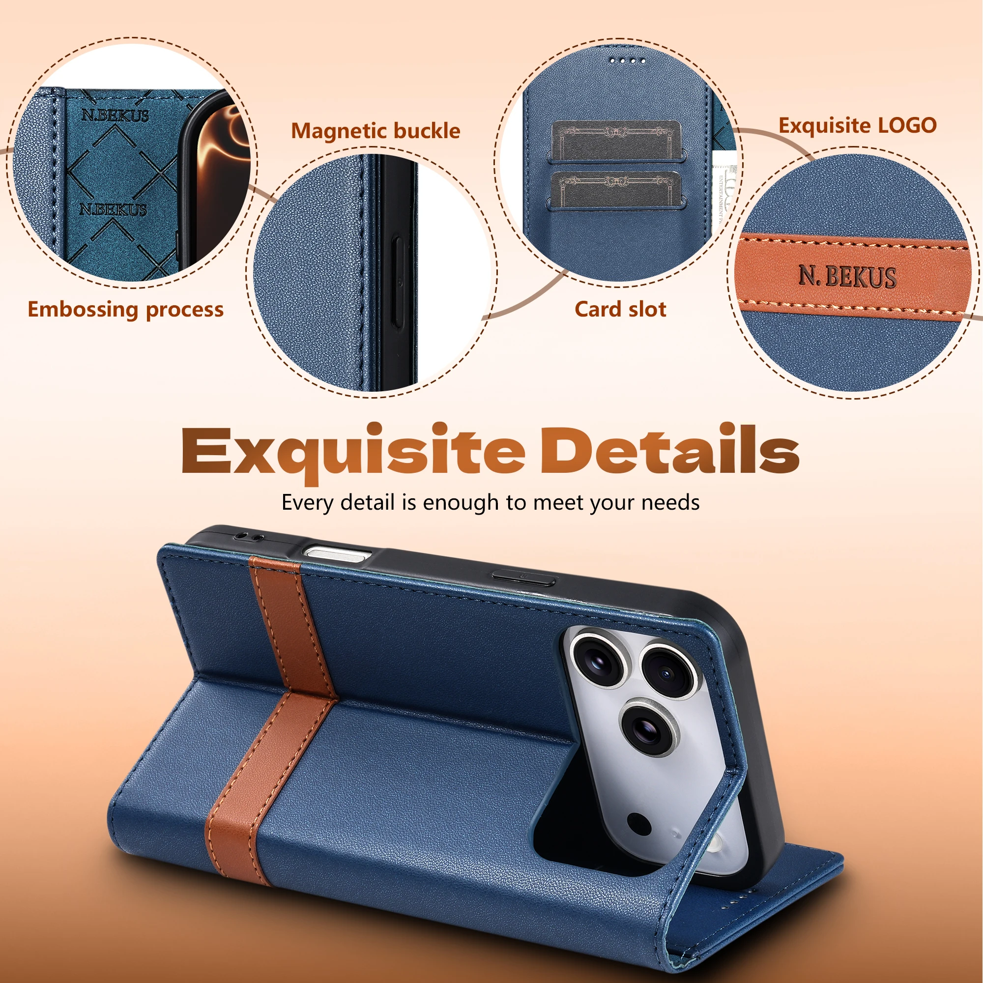 Luxury Splice Leather Wallet Cards Solt Case For IPhone 18 17 16 15 14 13 12 11 Pro Max Plus 17Air 17 16 E Flip Kickstand Cover view 6