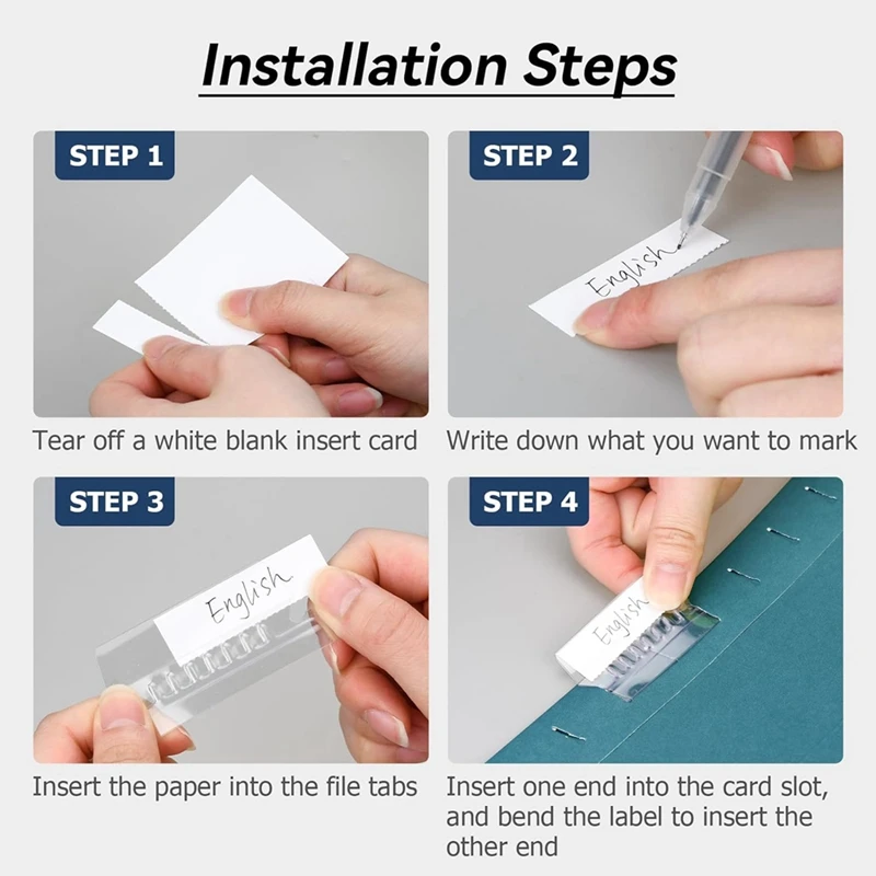 Schede per cartelle di File, 100 set etichette per cartelle di File appese etichette e inserti in plastica da 2 pollici per cartelle di File appese cartella di File s