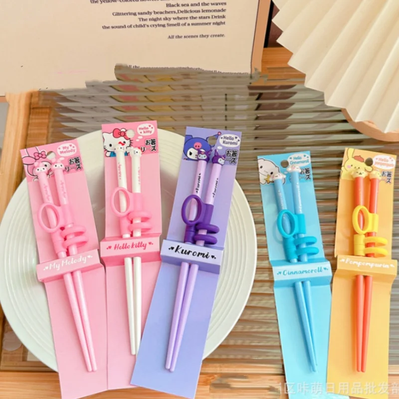 Sanrio My Melody Kuromi palillos de aprendizaje para niños de dibujos animados tren práctica asistida Kitty suministros de cocina regalos para niños