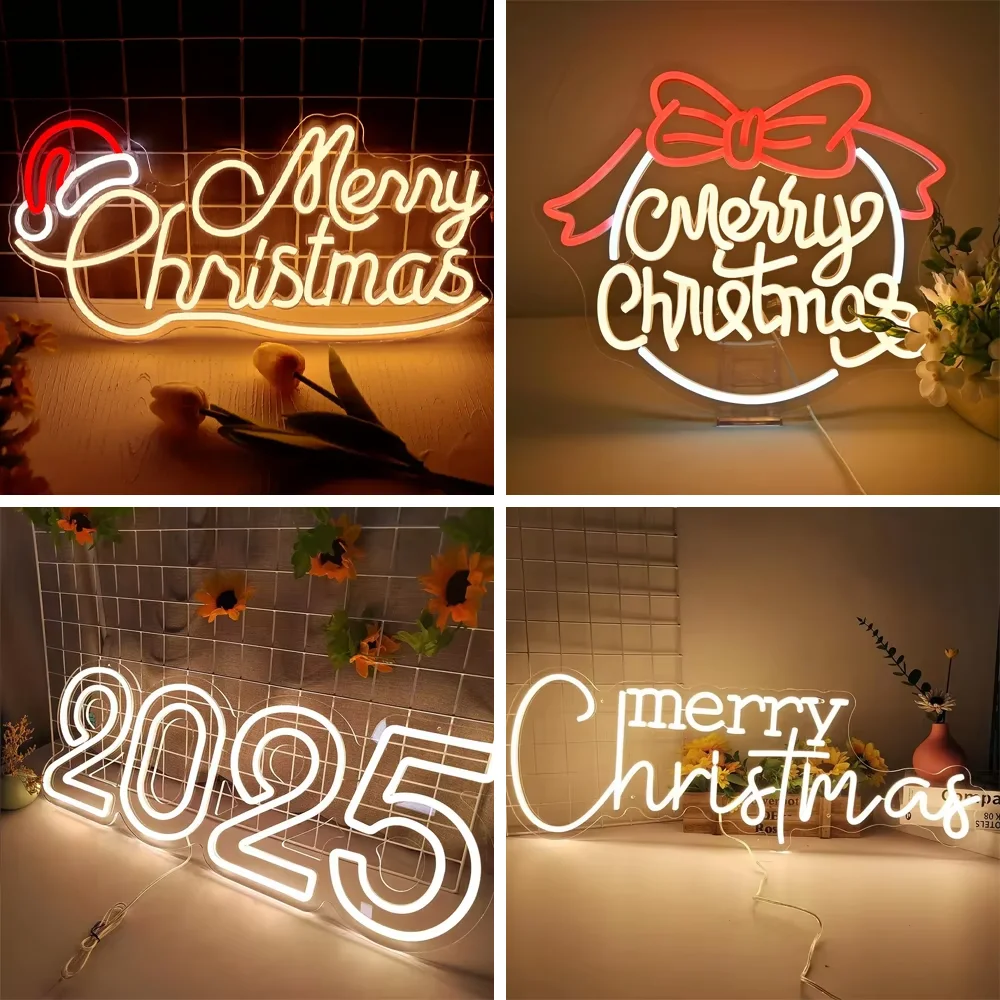 Warm White Merry Christmas Neon Led Sign Christmas Party Decor Light For Bar Home Shop Window Light USB Dimmer Neon Light