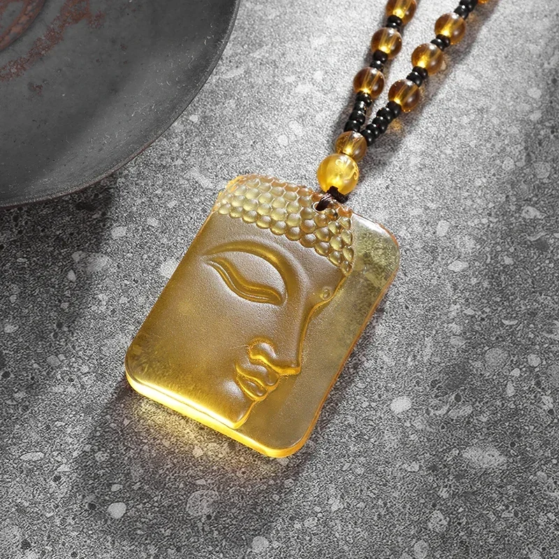 Buddhist Sakyamuni Buddha Pendant Frosted Crystal Buddha Statue Necklace Bead Chain Men and Women Amulet Jewelry