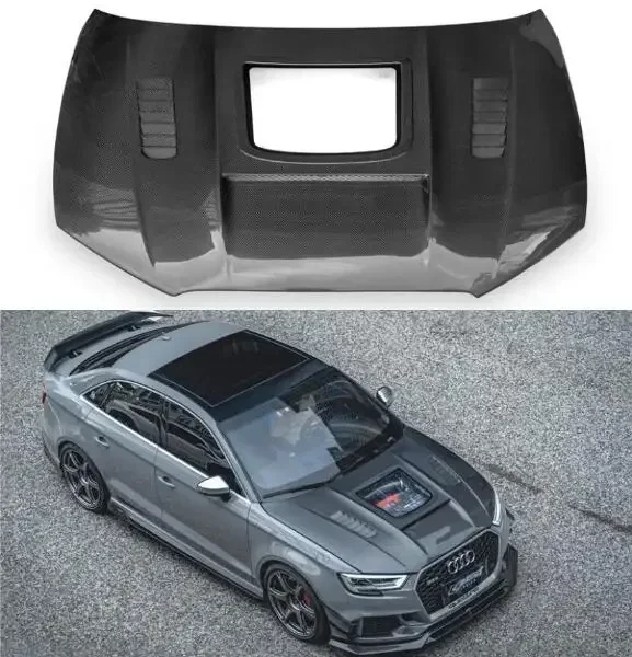 New！ For Audi A3 S3 RS3 2021 2022 2023  Real Carbon Fiber Transparent Car Front Bumper Engine Hood Vent Cover