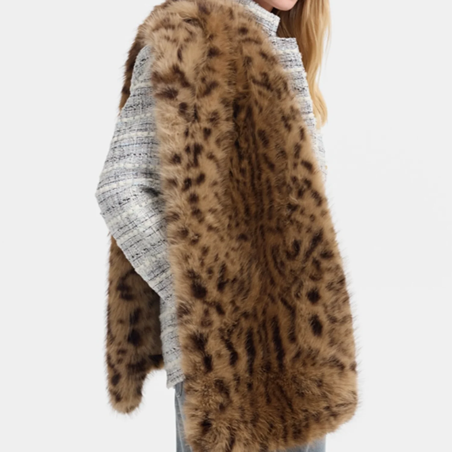 PUAL   Women Leopard Print Furry Scarf Large Warm Fluffy Faux Fur Shawl Wrap Winter Fashion Thick Neck Scarves for Ladies