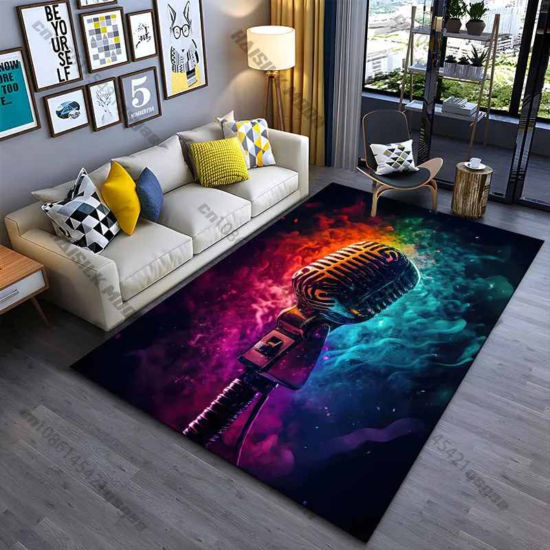 Retro microphone vibrant colorful energy carpet Yoga living room room decor children's crawling mat doormat area rug