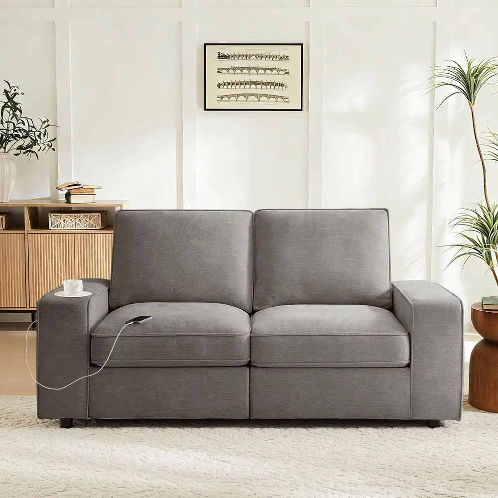 

71 Grey Chenille 2-Seater Sofa with Storage and USB Ports, Detachable Backrest for Living Room