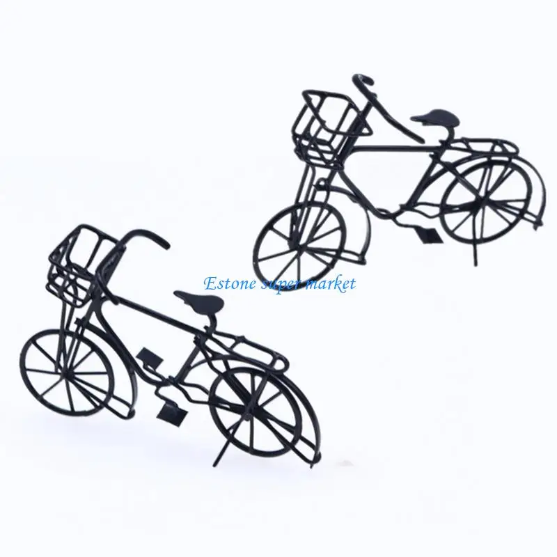 090B 1:12 Scale Dollhouse Bicycles Miniature Black Metal Bike Doll House Supplies
