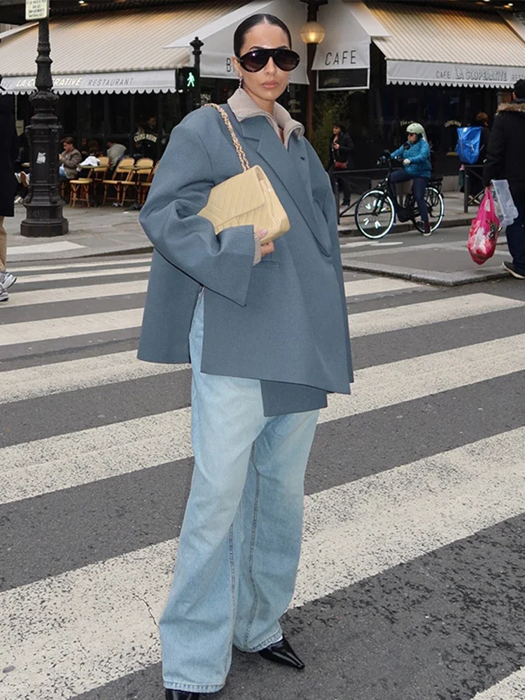 ฤดูใบไม้ผลิเสื้อสูทผู้หญิงลําลองหลวมแขนยาวปุ่ม Office Lady Coat ใหม่ Chic แยกขนาดใหญ่ Blazer