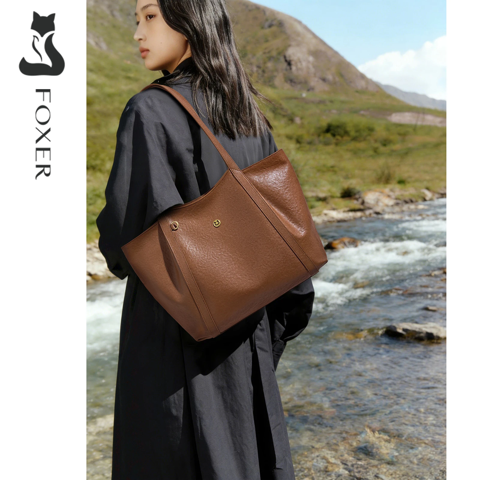 FOXER Sac fourre-tout tendance printemps pour femme, sac à bandoulière en cuir véritable léger pour 