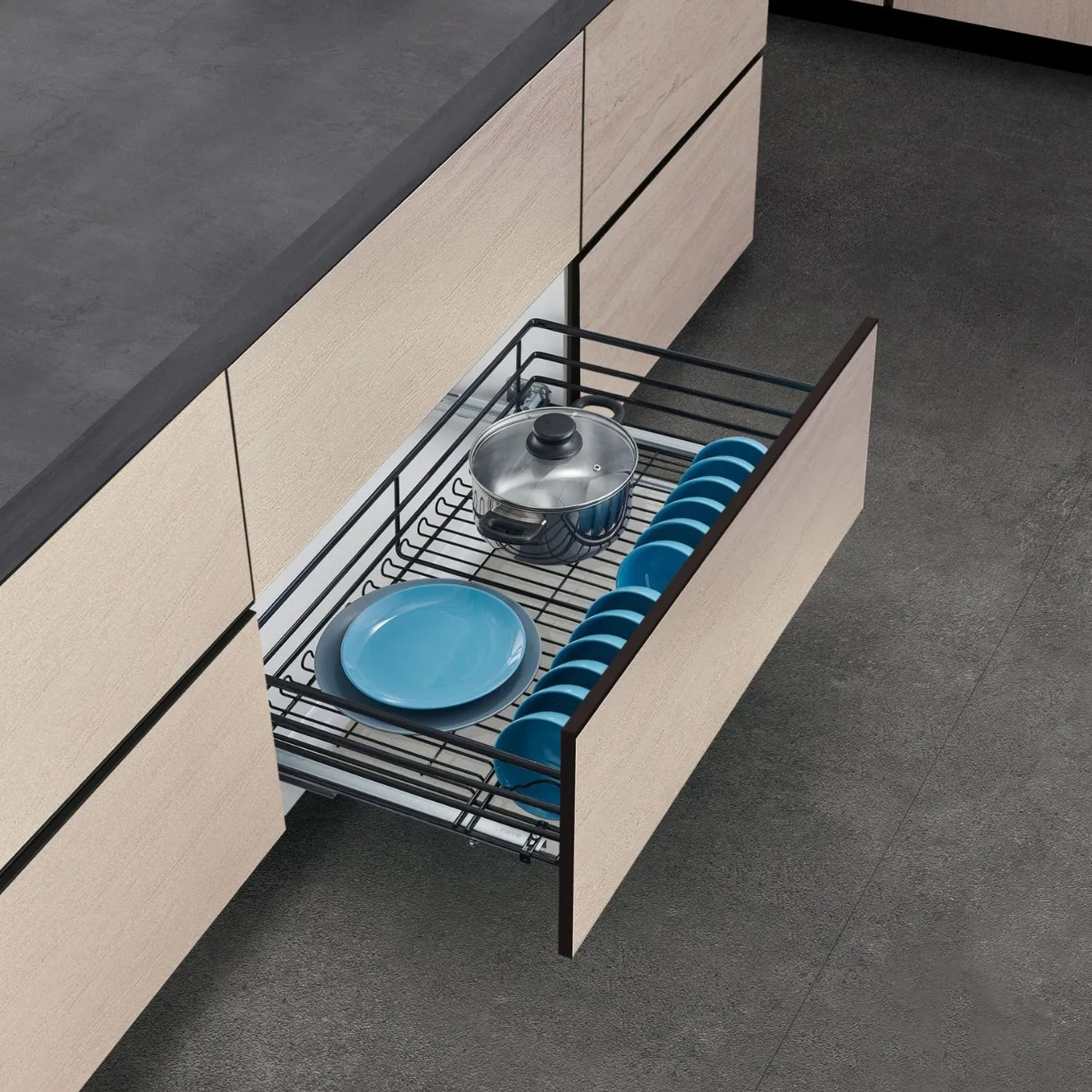 Stove pull-out basket, double-connected water pan, black nano dry plated pull-out basket, double-layer combination complete set