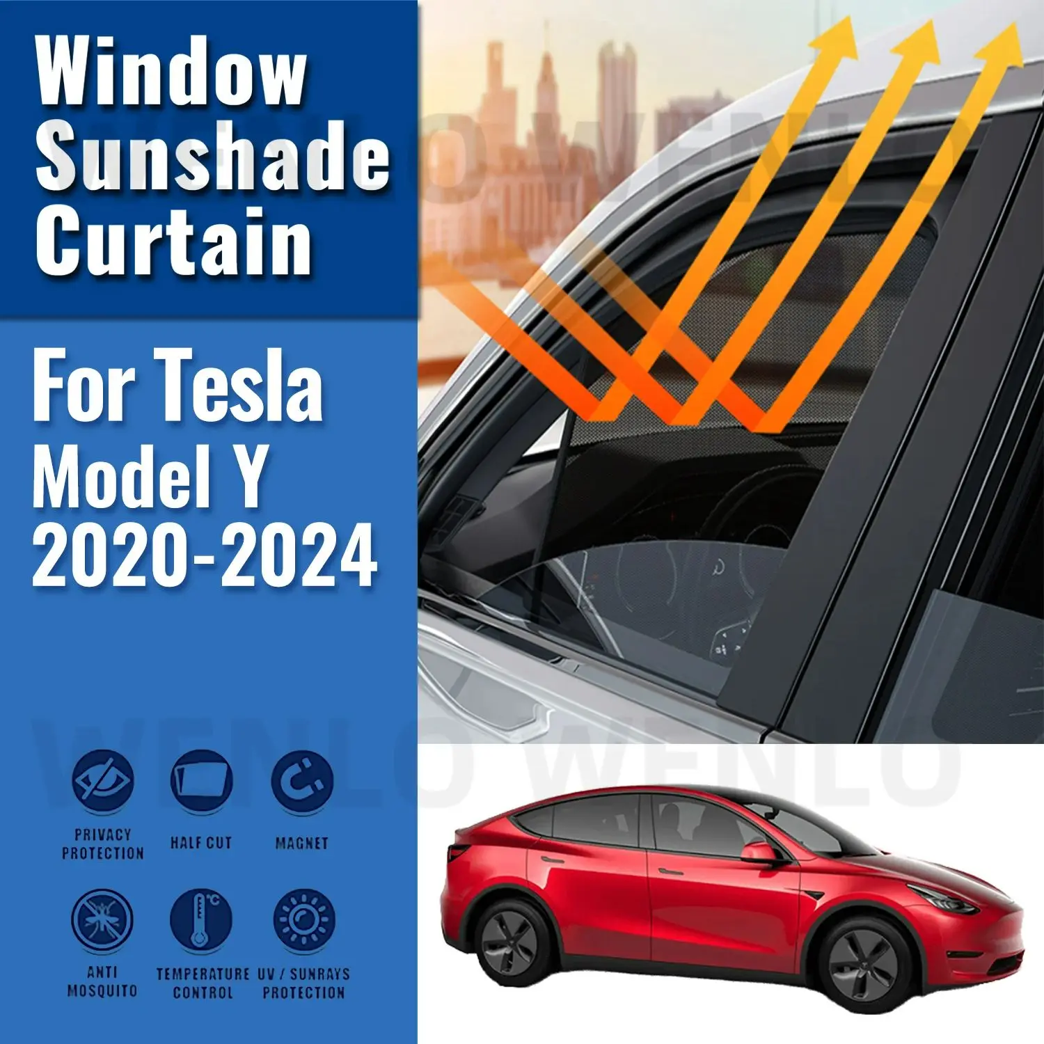 

For Tesla Model Y 2024 2023 2022 2021 2020 Car Sunshade Front Windshield Magnetic Mesh Curtain Rear Side Window Sun Visor Shade