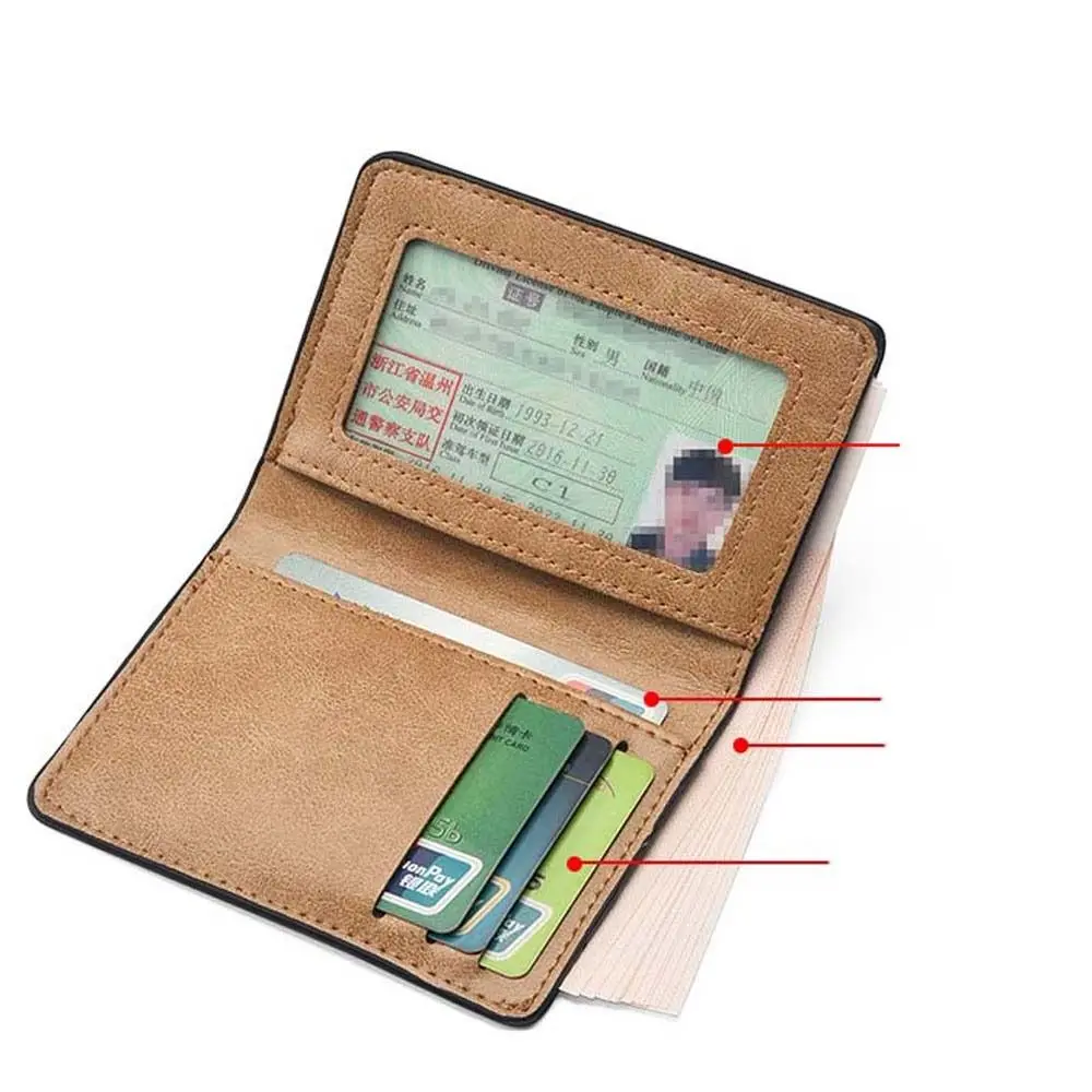 ブラックブラウン PU レザーミニマネーバッグ超薄型マルチスロット小銭入れメンズ財布名刺ホルダー ID カードカバー