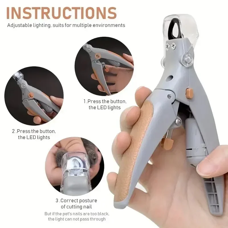 Cortador de Unhas LED para Pets com Luz e Lupa, Aparador Seguro para Cães e Gatos para Iniciantes - Limpeza Profissional para Cuidados com Pets