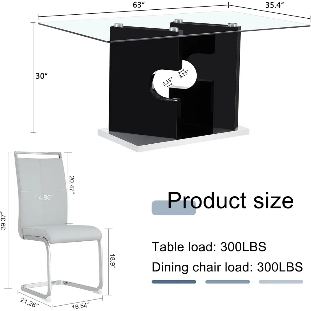 Juego de mesa de vidrio templado para comedor, conjunto de 7 piezas, Base de MDF de diseño moderno con 6 sillas ergonómicas de cuero PU