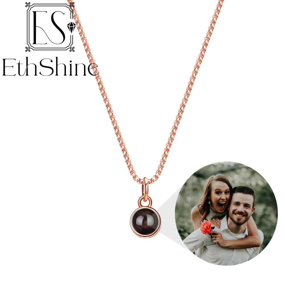 Custom Photo Necklace for Men Round Pendant Projection Photo Necklace 925 Silver Birthday Anniversary Gift