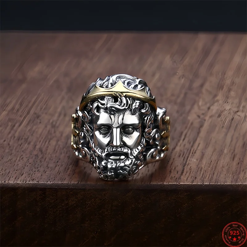 

BOCAI New S925 Silver Jewelry Personality Opening Zeus Ring God Punk Fashion Rock Man Ring Fine Jewelry Wholesale