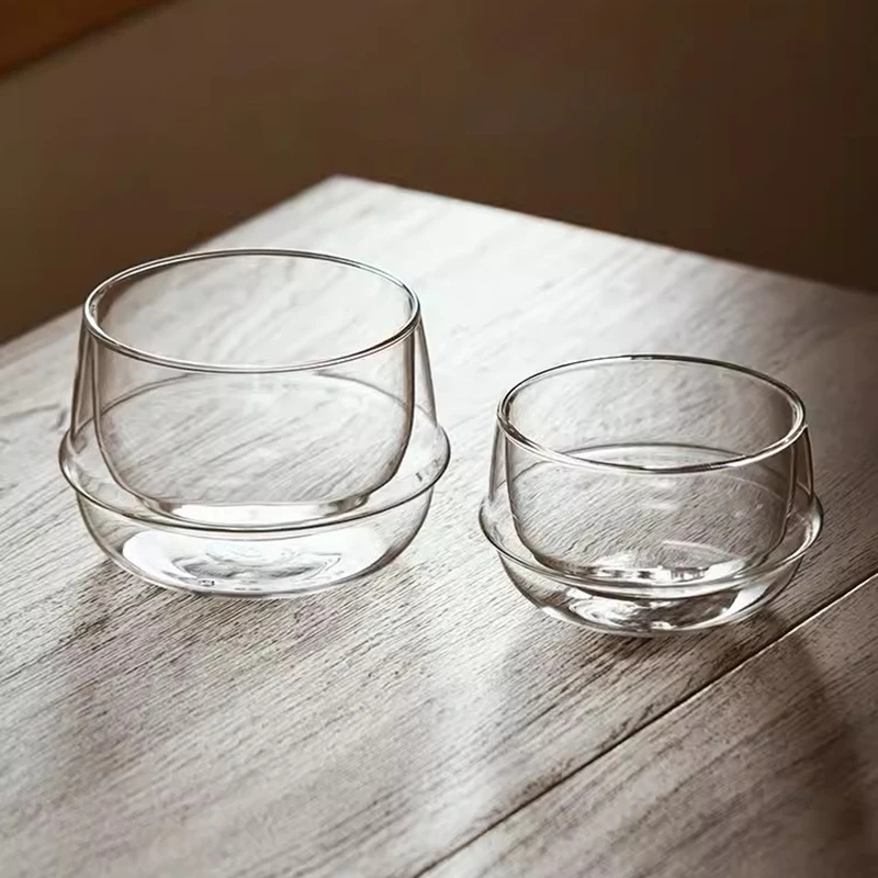 YWDL Double-Wall Heat Resistant Glass Bowl for Breakfast Yogurt Oatmeal Salad - 350/550ml Capacity Dessert Soup Container