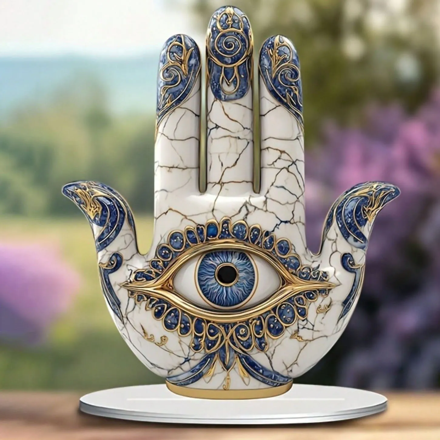 1 Elegant Eye-Shaped Decor With Blue And Gold Pattern Design - Symbolizing Protection And Vision, Suitable As Home Gift,2D Flat