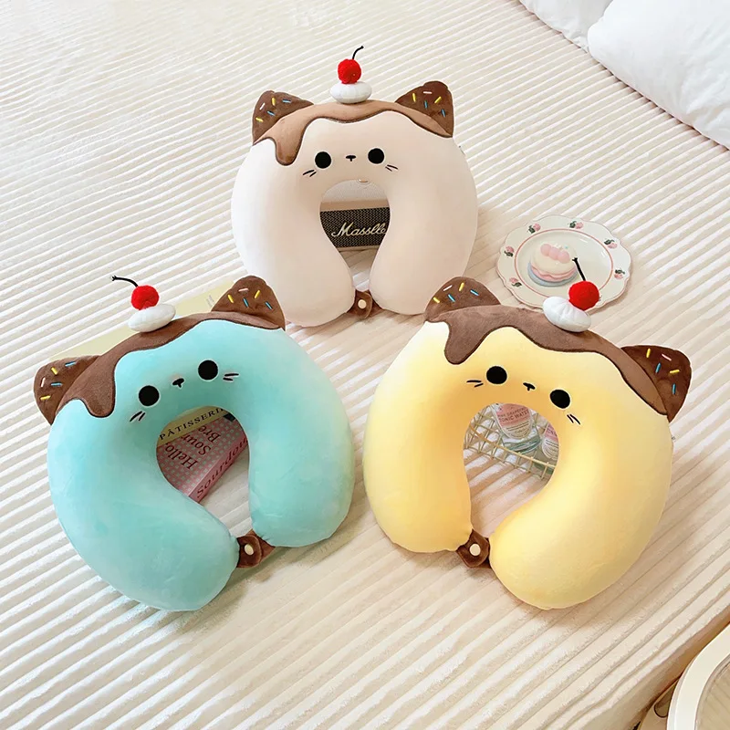 

Cat U-shaped Pillow Squishy Travel Nap Drive Car Take plane Stuffed Pillow Home Decor Toys Soft Memory Foam Birthday Gifts