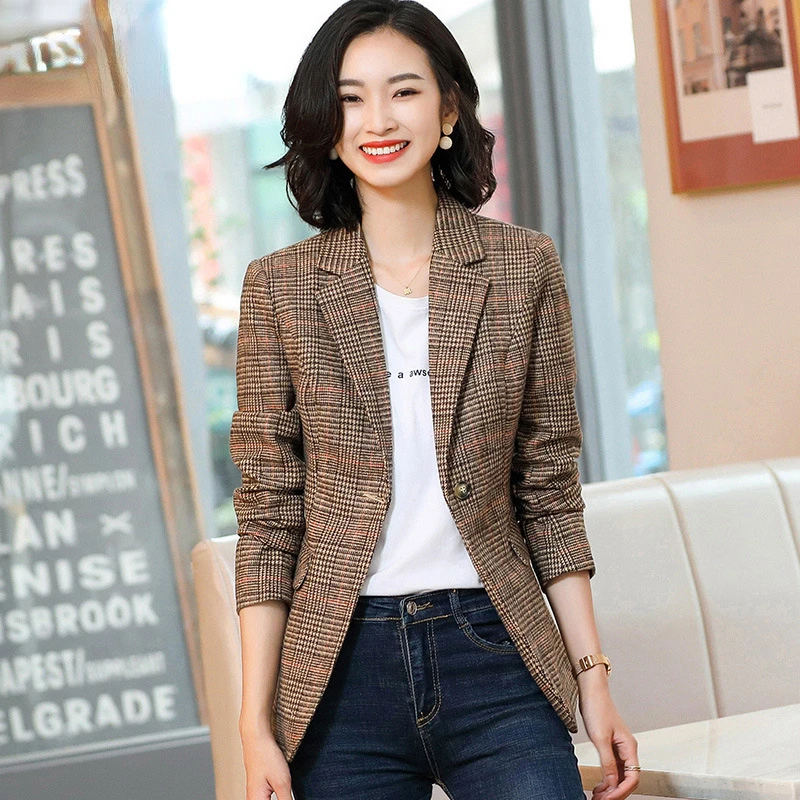 Fashion New Blazer Women\'s Coat Autumn/Winter Long Sleeve Office Dress Women\'s Coat Grey Coffee Women Clothing Blazers for Women